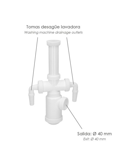 Sifon Botella Extensible 1 1/2"  Salida Ø 40mm  2 Tomas Lavadora