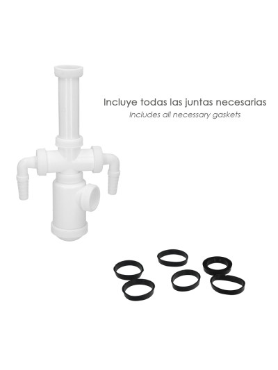 Sifon Botella Extensible 1 1/2"  Salida Ø 40mm  2 Tomas Lavadora