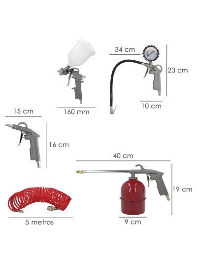 Kit Accesorios Para Compresor Aire Comprimido 5 Piezas Con Click Rapido