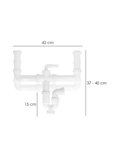 Sifon Doble Extensible Con Dos Evacuaciones  1 1/2" Salida De Ø 40 Mm