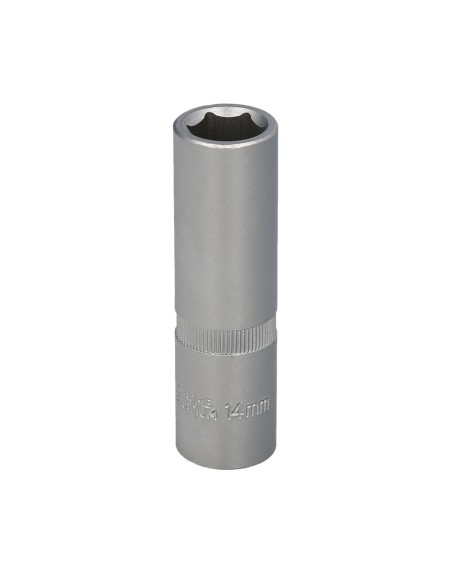 Llave Vaso 1/2" Hexagonal Larga 14 mm. Perfil de 6 caras. Acero Cromo Vanadio, Aristas Redondas