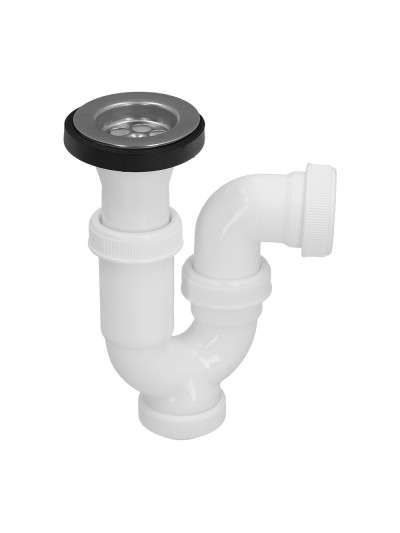 Sifon Curvo Extensible Con Valvula y Tapon 1 1/2" Ø 40 Mm