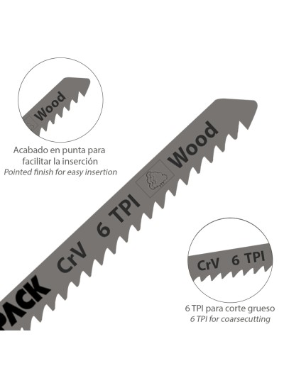 Hojas Sierra Calar Para Contrachapado Corte Grueso 5 Piezas. Hoja Cromo Vanadio 58. Vastago T Universal