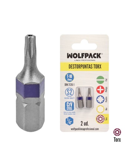 Puntas Destornillador Torx 10 Inviolable (2 Piezas). Acero S2 al Cromo Vanadio. Puntas Hexagonales, Destorpuntas,