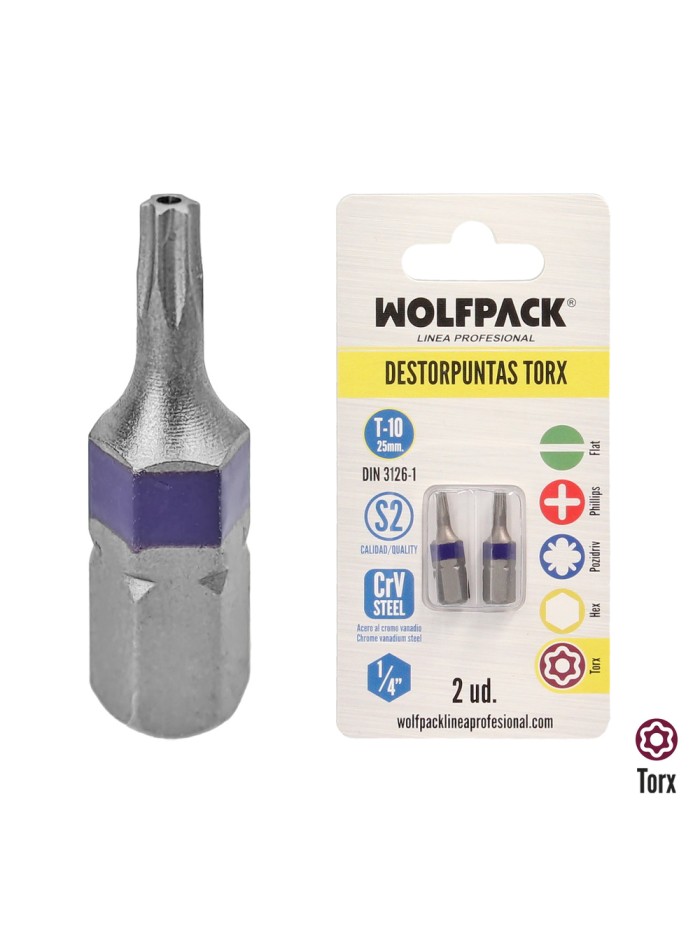 Puntas Destornillador Torx 10 Inviolable (2 Piezas). Acero S2 al Cromo Vanadio. Puntas Hexagonales, Destorpuntas,