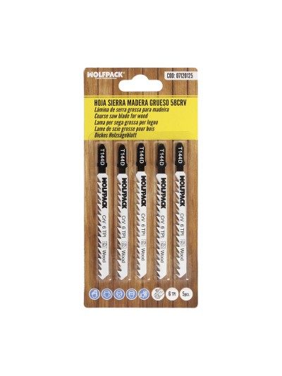 Hoja Sierra Calar Para Madera Corte Grueso 5 Piezas. Hoja Cromo Vanadio 58. Vastago T Universal.
