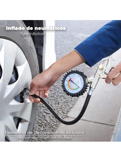 Pistola Para Inflado De Neumáticos Con Manometro, Inflador de Neumaticos, Pistola Aire Comprimido Neumaticos, Pistola Compresor