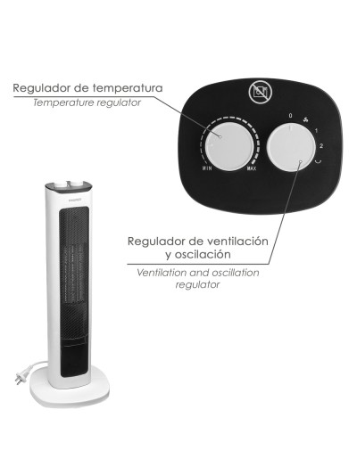 Calefactor Ceramico PTC Torre Efecto Llama 2000 Watt. Oscilante. Termoventilador Electrico
