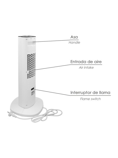 Calefactor Ceramico PTC Torre Efecto Llama 2000 Watt. Oscilante. Termoventilador Electrico