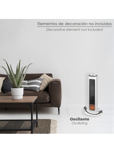 Calefactor Ceramico PTC Torre Efecto Llama 2000 Watt. Oscilante. Termoventilador Electrico