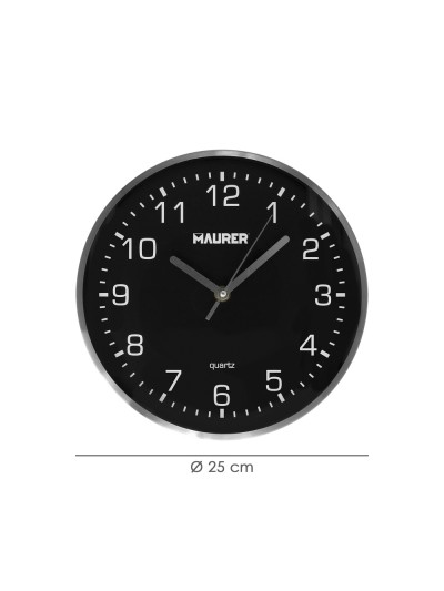 Reloj De Pared Ø 25 Cm Negro