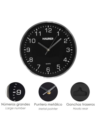 Reloj De Pared Ø 25 Cm Negro