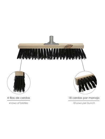 Cepillo Barrendero Industrial Fibra Gruesa Polipropileno. Soporte Madera 50 cm. Garra Aluminio. (Sin Mango)