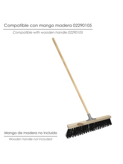 Cepillo Barrendero Industrial Fibra Gruesa Polipropileno. Soporte Madera 50 cm. Garra Aluminio. (Sin Mango)