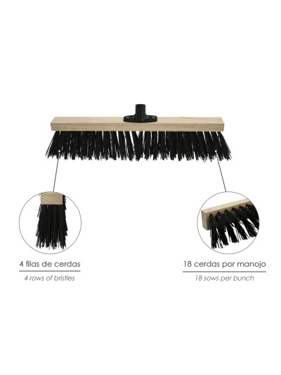 Cepillo Barrendero Industrial Fibra Gruesa Polipropileno. Soporte Madera 50 cm. Garra Plástico. (Sin Mango)