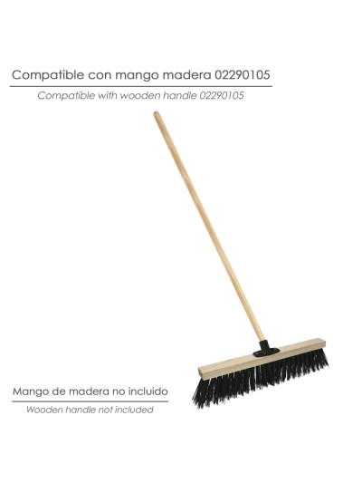 Cepillo Barrendero Industrial Fibra Gruesa Polipropileno. Soporte Madera 50 cm. Garra Plástico. (Sin Mango)