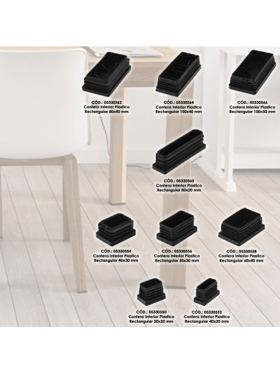 Contera Plástico Rectangular Interior. Color Negro 80x40 mm Bolsa 100 Unidades.
