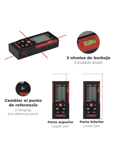 Medidor Laser 10 Funciones 50m Funciona Con 2 Pilas AAA (No Incluido)