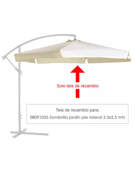 Tela Recambio Sombrilla Pie Lateral Cuadradada 2.5x2.5 Metros