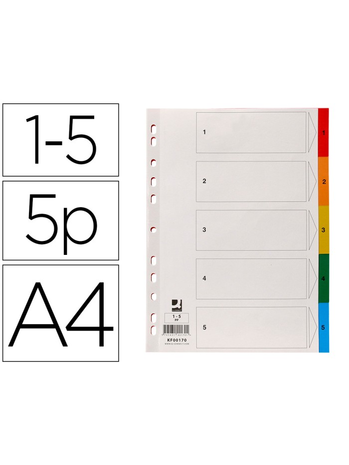 Separador q-connect plastico juego de 5 separadores din a4 multitaladro Separador q-connect plastico juego de 5 separadores din a4 multitaladro