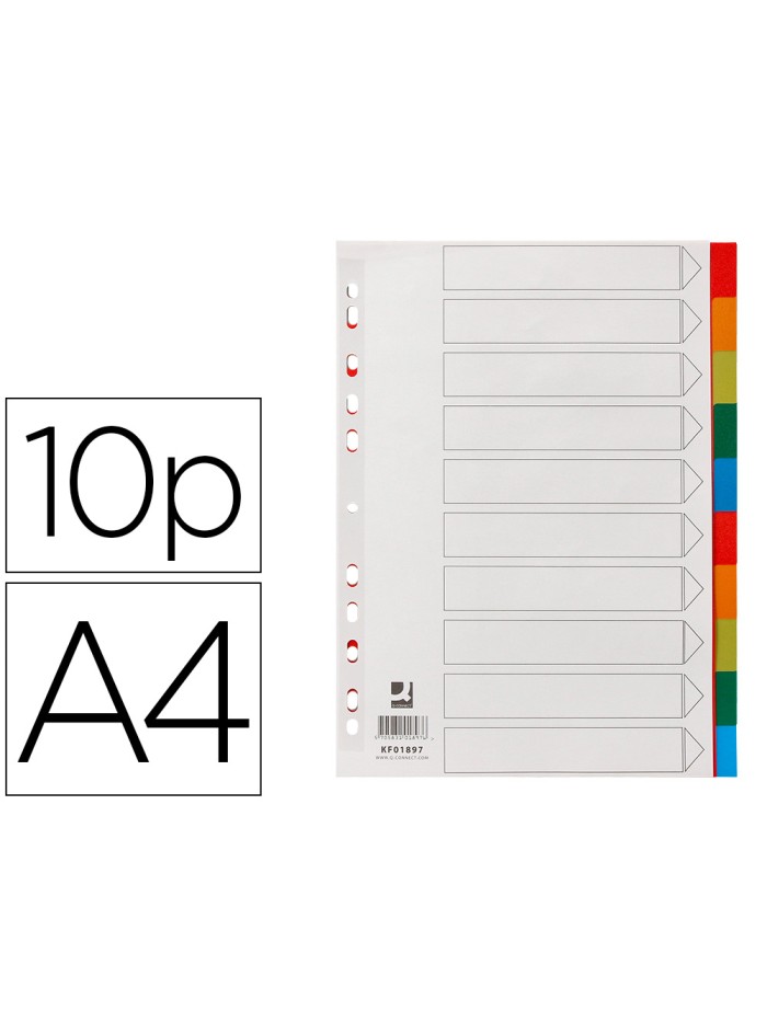 Separador q-connect plastico juego de 10 separadores din a4 multitaladro Separador q-connect plastico juego de 10 separadores din a4 multitaladro