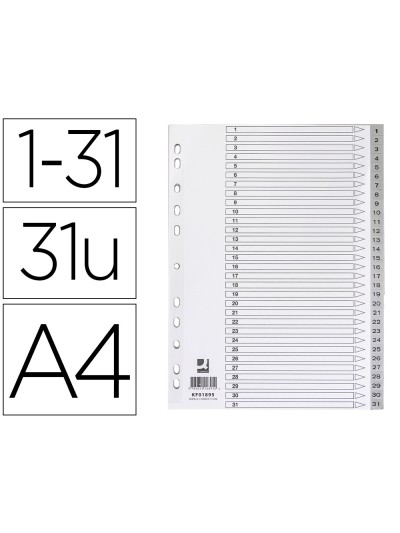 Separador numerico q-connect plastico 1-31 juego de 31 separadores din a4 multitaladro