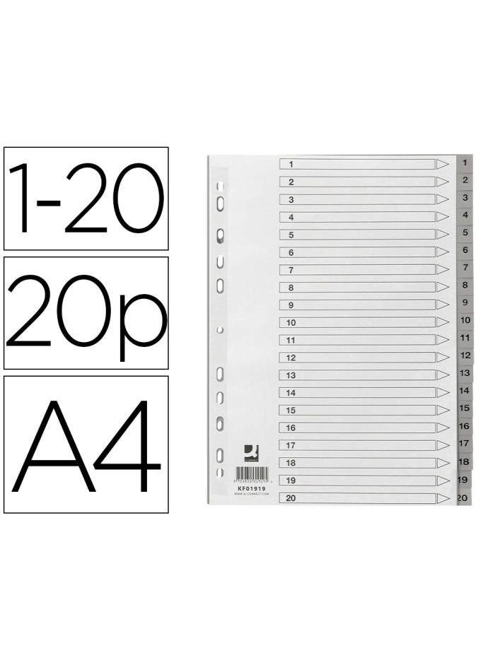 Separador numerico q-connect plastico 1-20 juego de 20 separadores din a4 multitaladro Separador numerico q-connect plastico 1-20 juego de 20 separadores din a4 multitaladro