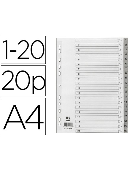 Separador numerico q-connect plastico 1-20 juego de 20 separadores din a4 multitaladro