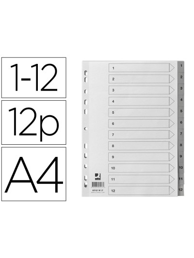 Separador numerico q-connect plastico 1-12 juego de 12 separadores din a4 multitaladro