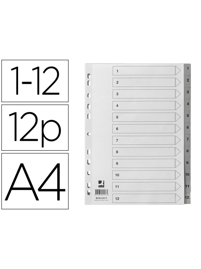 Separador numerico q-connect plastico 1-12 juego de 12 separadores din a4 multitaladro Separador numerico q-connect plastico 1-12 juego de 12 separadores din a4 multitaladro