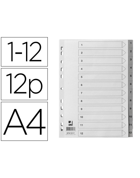 Separador numerico q-connect plastico 1-12 juego de 12 separadores din a4 multitaladro