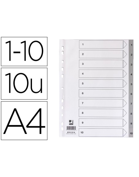 Separador numerico q-connect plastico 1-10 juego de 10 separadores din a4 multitaladro