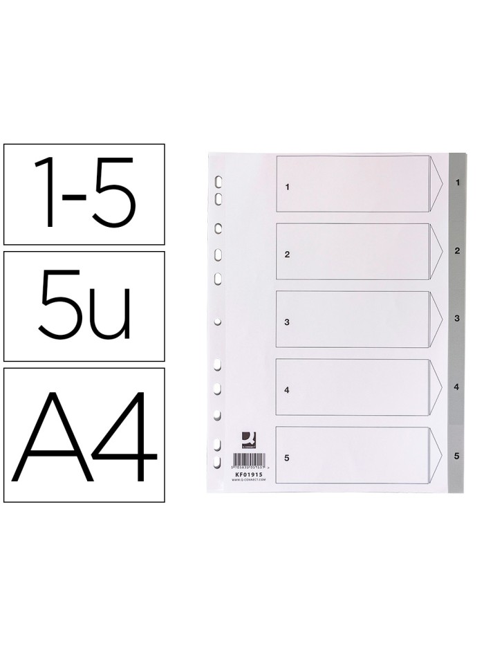 Separador numerico q-connect plastico 1-5 juego de 5 separadores din a4 multitaladro Separador numerico q-connect plastico 1-5 juego de 5 separadores din a4 multitaladro