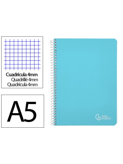 Cuaderno espiral liderpapel din a5 witty tapa dura 80h 90gr cuadro 4mm con margen color azul