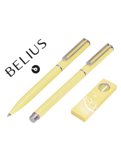 Juego boligrafo y roller belius endless summer aluminio color amarillo y plateado tinta azul caja de diseño