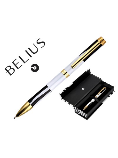 Boligrafo belius dualita cuerpo blanco color negro tinta azul caja de diseño