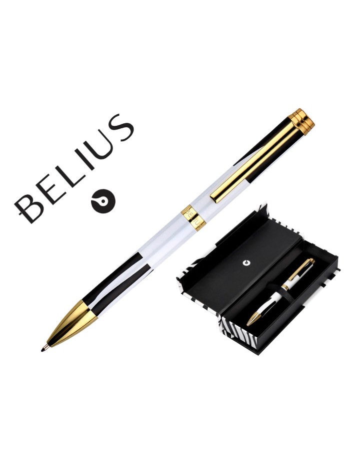 Boligrafo belius dualita cuerpo blanco color negro tinta azul caja de diseño Boligrafo belius dualita cuerpo blanco color negro tinta azul caja de diseño