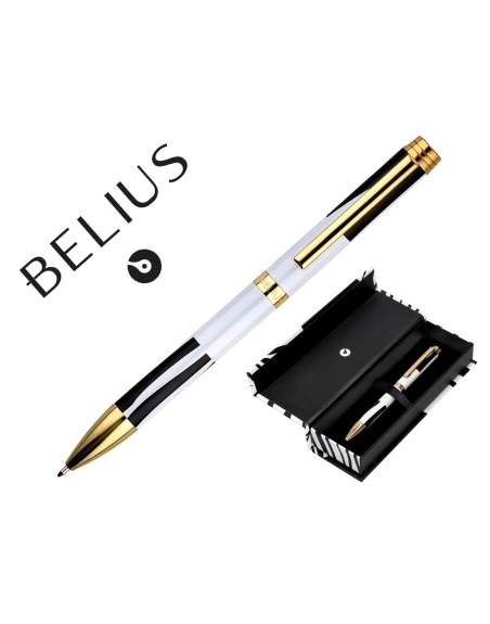 Boligrafo belius dualita cuerpo blanco color negro tinta azul caja de diseño