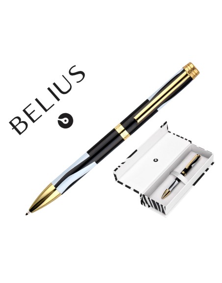Boligrafo belius dualita cuerpo negro color blanco tinta azul caja de diseño