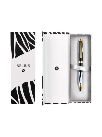 Boligrafo belius dualita cuerpo negro color blanco tinta azul caja de diseño