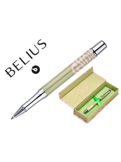 Roller belius ink dreams aluminio color verde matcha y rosa plateado frase interior tinta negra caja de diseño