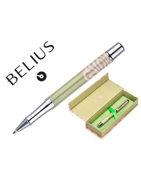 Roller belius ink dreams aluminio color verde matcha y rosa plateado frase interior tinta negra caja de diseño