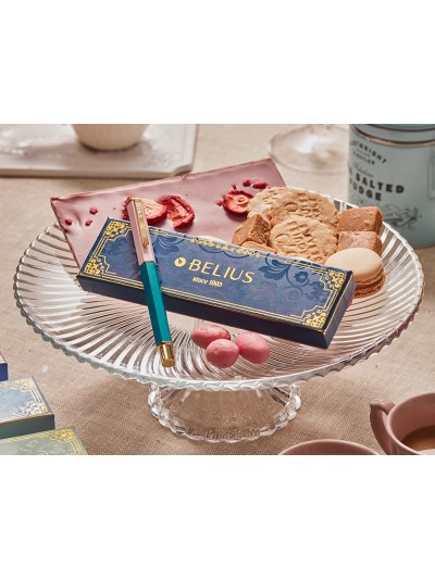 Boligrafo belius macaron bliss forma hexagonal color rosa/ azul y dorado tinta azul caja de diseño