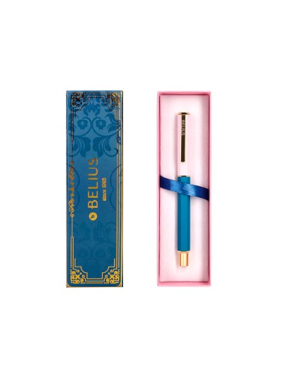 Boligrafo belius macaron bliss forma hexagonal color rosa/ azul y dorado tinta azul caja de diseño