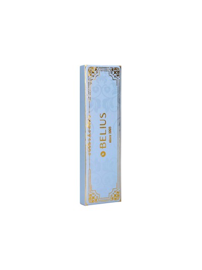 Boligrafo belius macaron bliss forma hexagonal color celeste y dorado tinta azul caja de diseño