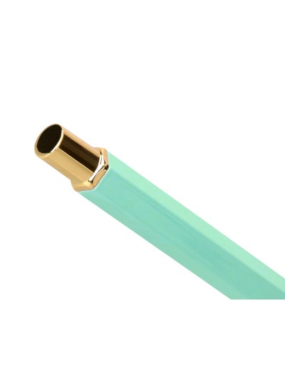 Boligrafo belius macaron bliss forma hexagonal color verde dorado tinta azul caja de diseño