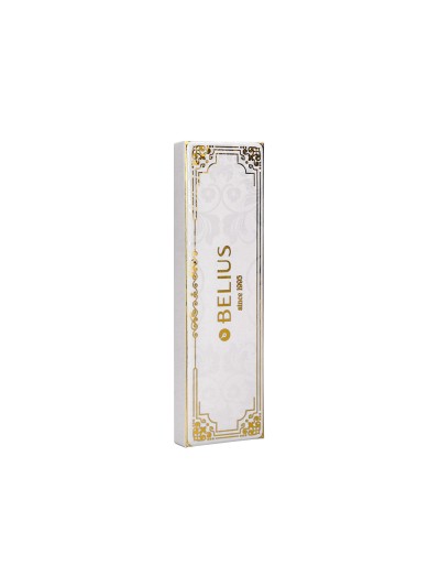 Boligrafo belius macaron bliss forma hexagonal color blanco y dorado tinta azul caja de diseño