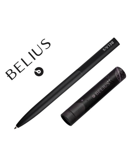 Boligrafo belius rocket b aluminio color minimalista negro tinta azul caja cilindrica