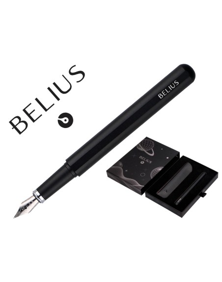 Pluma y funda de similpiel belius space b color minimalista negro tinta azul caja de diseño