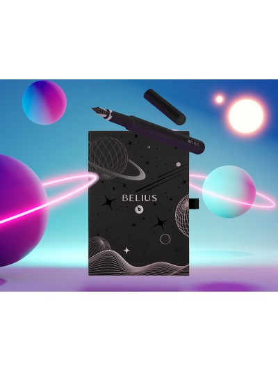 Pluma y funda de similpiel belius space b color minimalista negro tinta azul caja de diseño